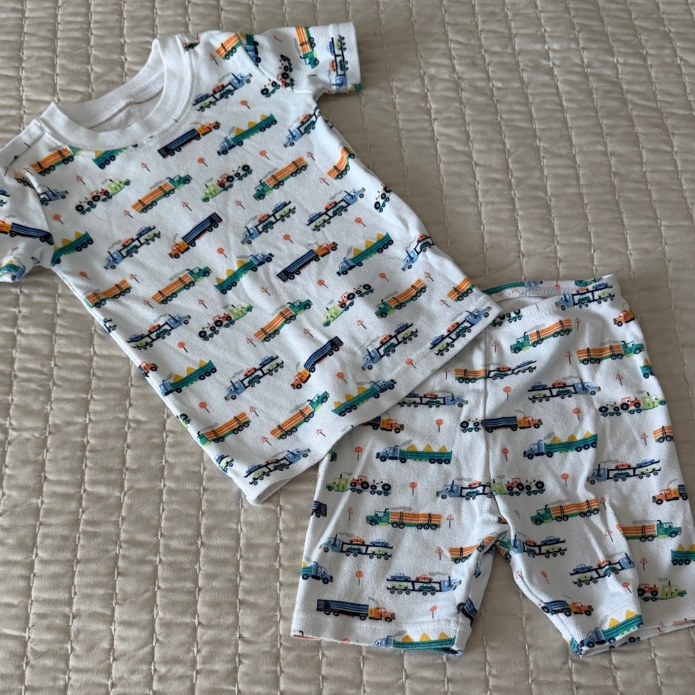 Janie and Jack White Pajama Set with Colorful Vehicle Print